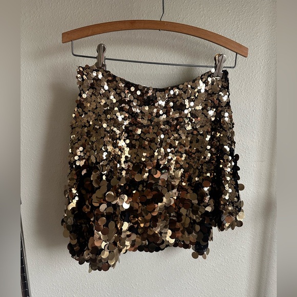 FREE PEOPLE GOLD SEQUIN SKIRT - Picture 6 of 13